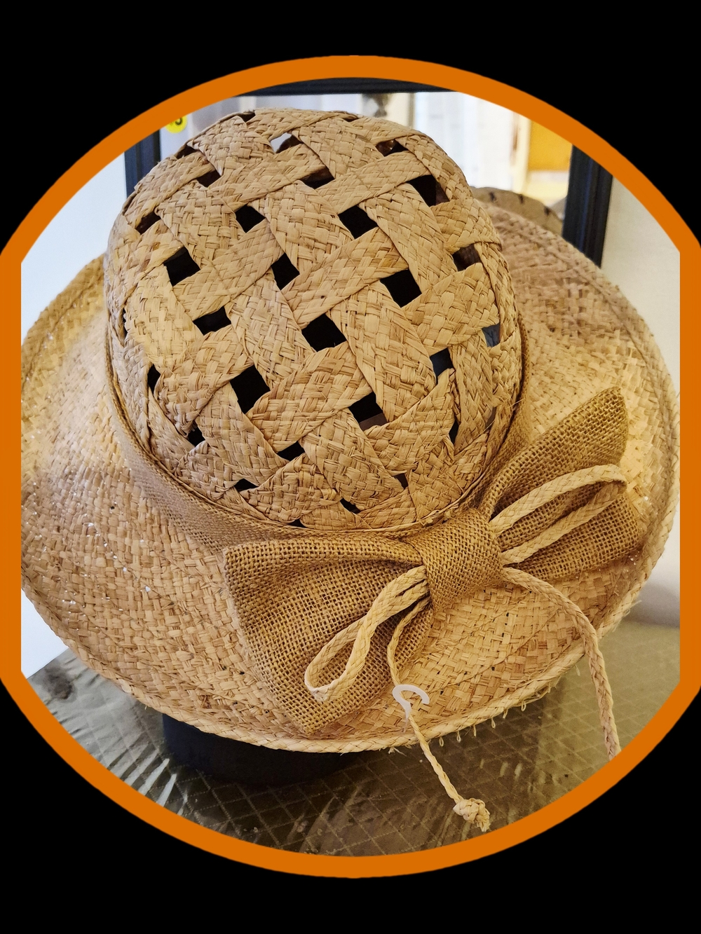 Scala 'Collezione' Natural Straw Sun Hat w/Open Weave Crown & Burlap Bow